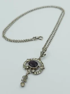 New Pamono Antique Sterling Silver Pendant with Crystals on Belcher Chain
