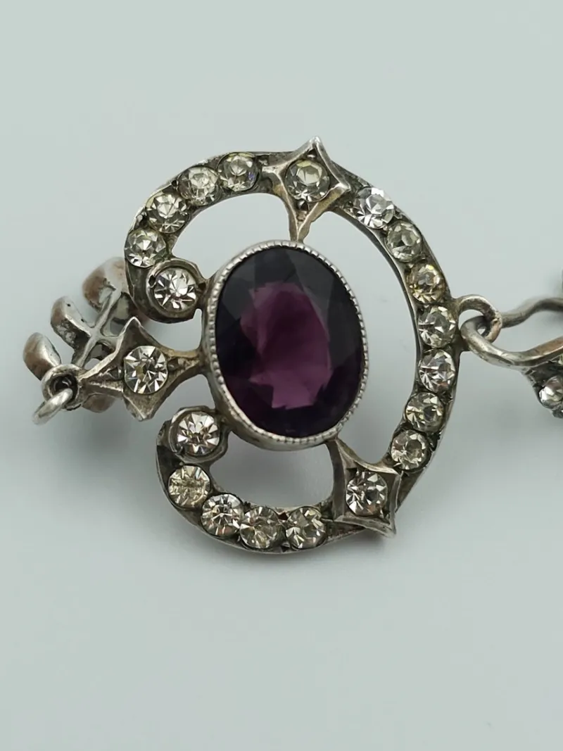 New Pamono Antique Sterling Silver Pendant with Crystals on Belcher Chain
