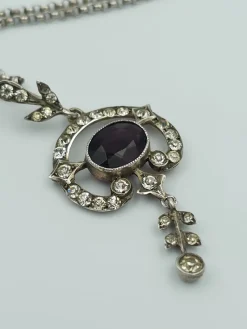 New Pamono Antique Sterling Silver Pendant with Crystals on Belcher Chain