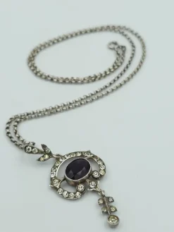 New Pamono Antique Sterling Silver Pendant with Crystals on Belcher Chain