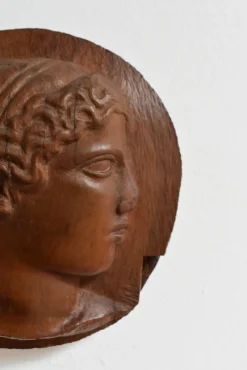 Pamono Antique Style Wooden Medallion Portrait, 1930s><noscript><img width=