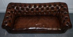 Best Pamono Antique Swedish Leather Chesterfield 3-Seater Sofa