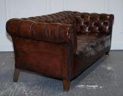 Best Pamono Antique Swedish Leather Chesterfield 3-Seater Sofa