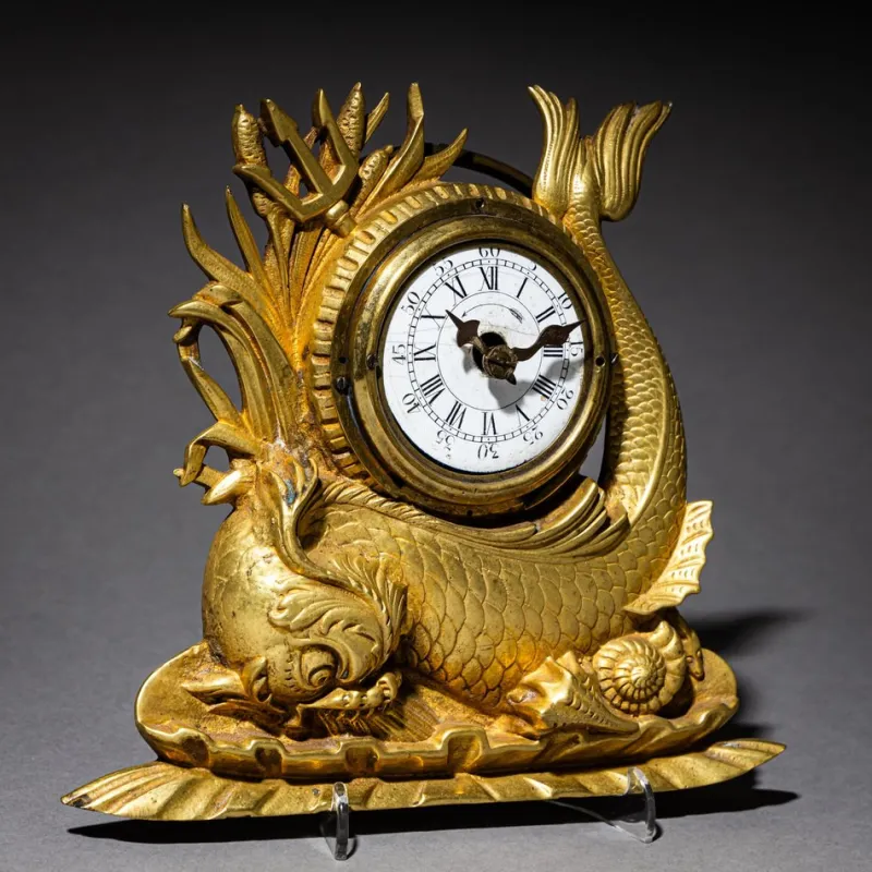 Pamono Antique Table Clock with Dolphin, 1830> Clocks