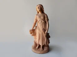 Online Pamono Antique Terracotta Girl with Mandolin Sculpture