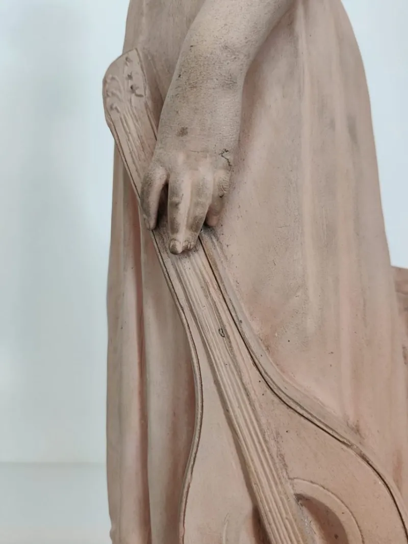 Online Pamono Antique Terracotta Girl with Mandolin Sculpture