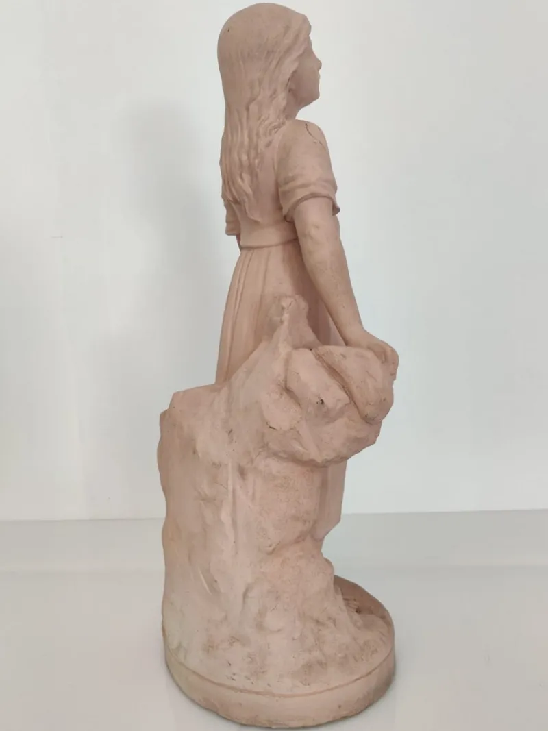 Online Pamono Antique Terracotta Girl with Mandolin Sculpture