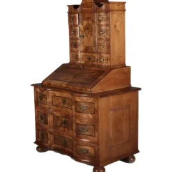 Pamono Antique 18th Century Baroque Tabernacle Secretary in Oak with Walnut Veneer, 1730s><noscript><img width=