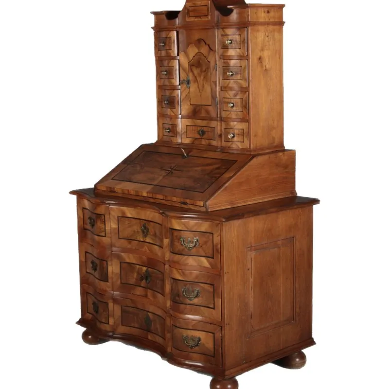 Pamono Antique 18th Century Baroque Tabernacle Secretary in Oak with Walnut Veneer, 1730s> Secretaires