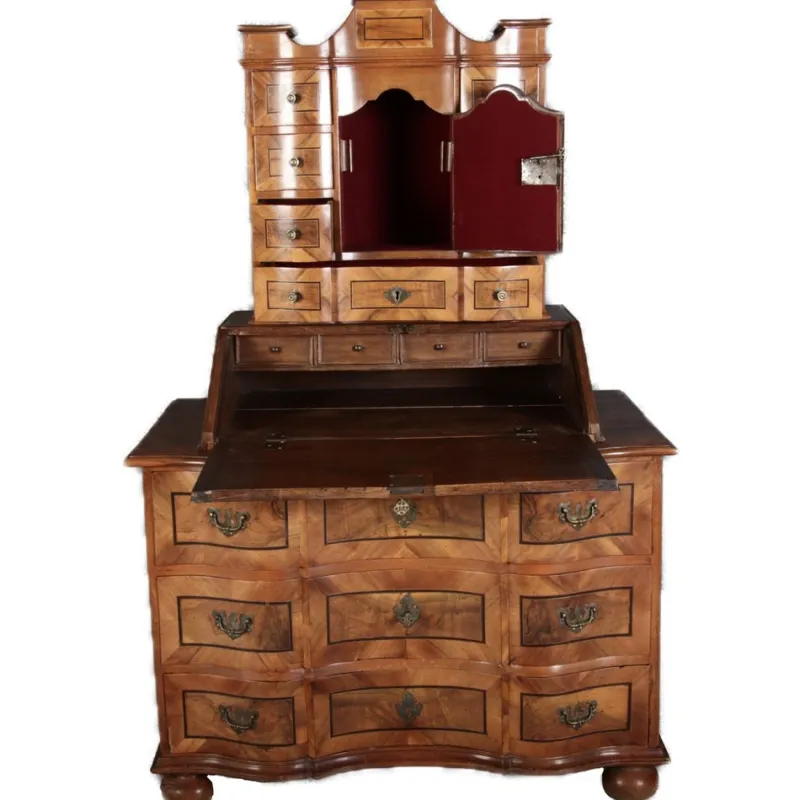 Pamono Antique 18th Century Baroque Tabernacle Secretary in Oak with Walnut Veneer, 1730s> Secretaires