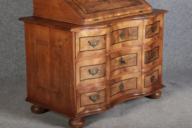 Pamono Antique 18th Century Baroque Tabernacle Secretary in Oak with Walnut Veneer, 1730s> Secretaires
