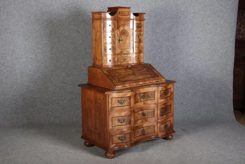 Pamono Antique 18th Century Baroque Tabernacle Secretary in Oak with Walnut Veneer, 1730s> Secretaires