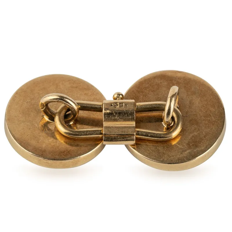 Pamono Antique 20th Century Edwardian Cased 18k Gold Showjumping Cufflinks, London, 1900, Set of 2> Cufflinks
