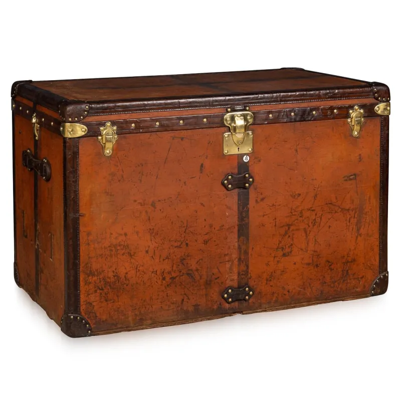 Pamono Antique 20th Century Malle Haute Trunk in Orange Vuittonite Canvas from Louis Vuitton, France, 1900s> Trunks Crates & Baskets
