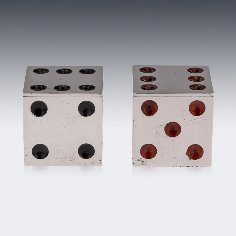 Pamono Antique 20th Century Scottish Silver & Enamel Dice Condiments from Hamilton & Inches., 1911, Set of 2> Salt & Pepper Shakers