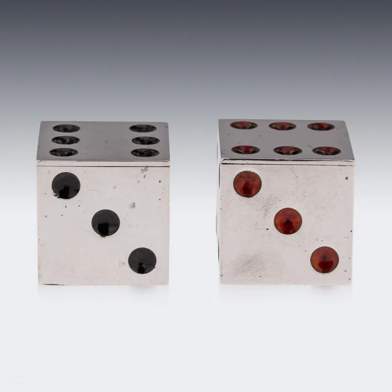 Pamono Antique 20th Century Scottish Silver & Enamel Dice Condiments from Hamilton & Inches., 1911, Set of 2> Salt & Pepper Shakers