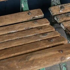 Pamono Antique 19th Century Victorian Wrought Iron & Wood Garden Seats, 1890, Set of 4><noscript><img width=