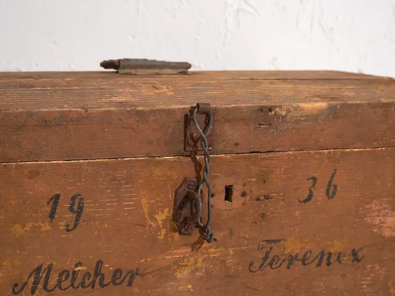 Pamono Antique Travel Chest with Year Inscription, 1936> Trunks Crates & Baskets