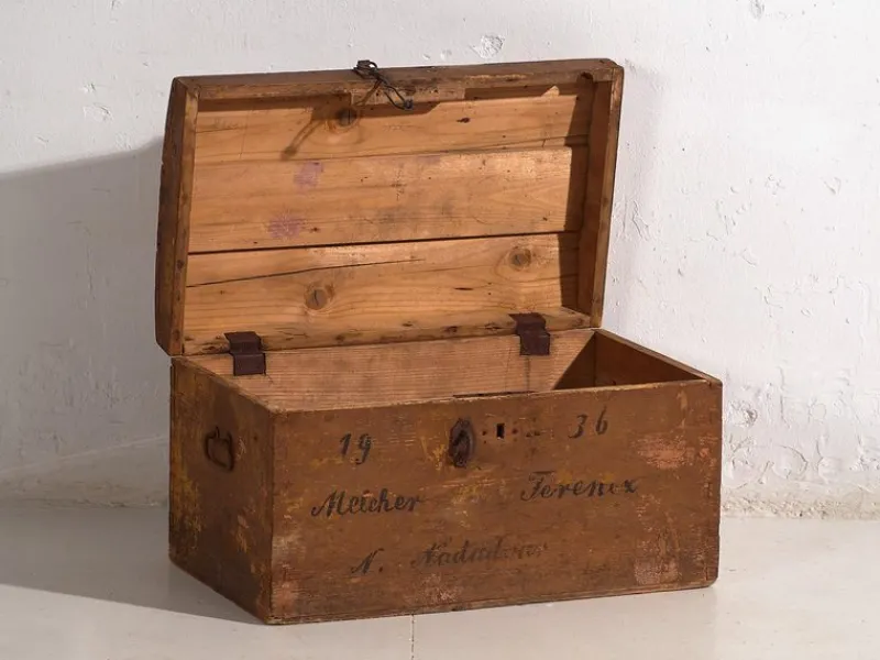 Pamono Antique Travel Chest with Year Inscription, 1936> Trunks Crates & Baskets