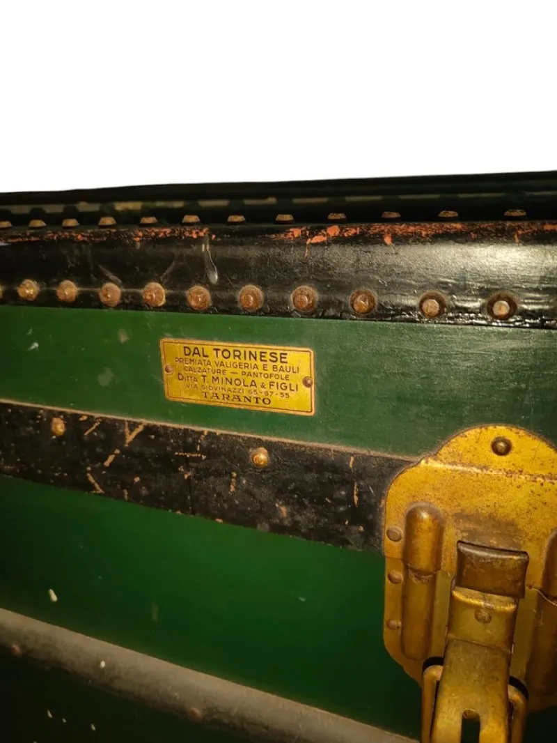 Sale Pamono Antique Trunk with Brass and Metal Inserts, 1960s