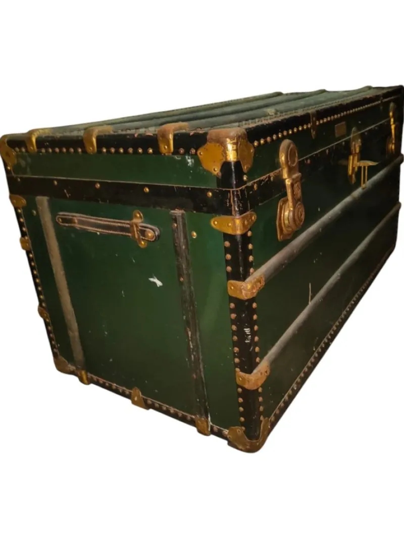 Sale Pamono Antique Trunk with Brass and Metal Inserts, 1960s
