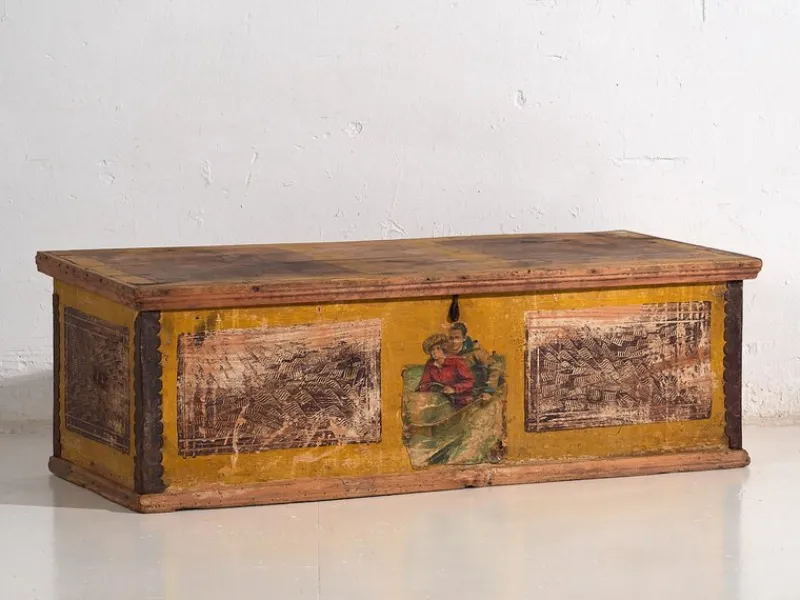 Sale Pamono Antique Trunk with Metal Structure, 1920s
