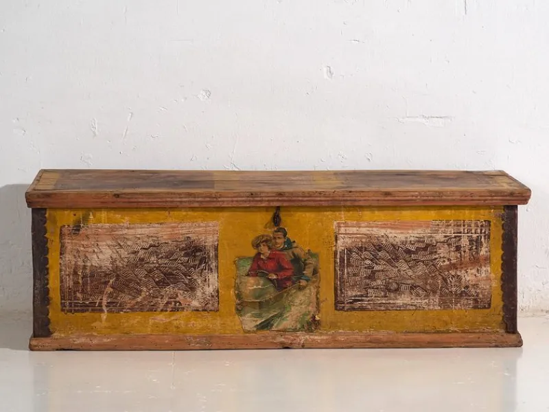 Sale Pamono Antique Trunk with Metal Structure, 1920s