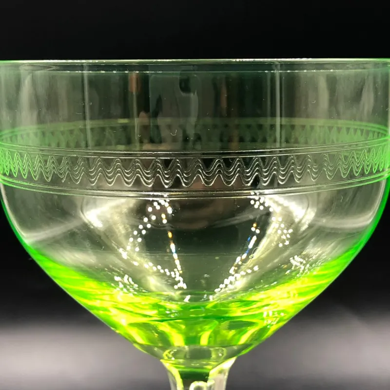 Pamono Antique Vaseline Uranium Glass Dome Wine Glasses, 1890s, Set of 5> Glassware