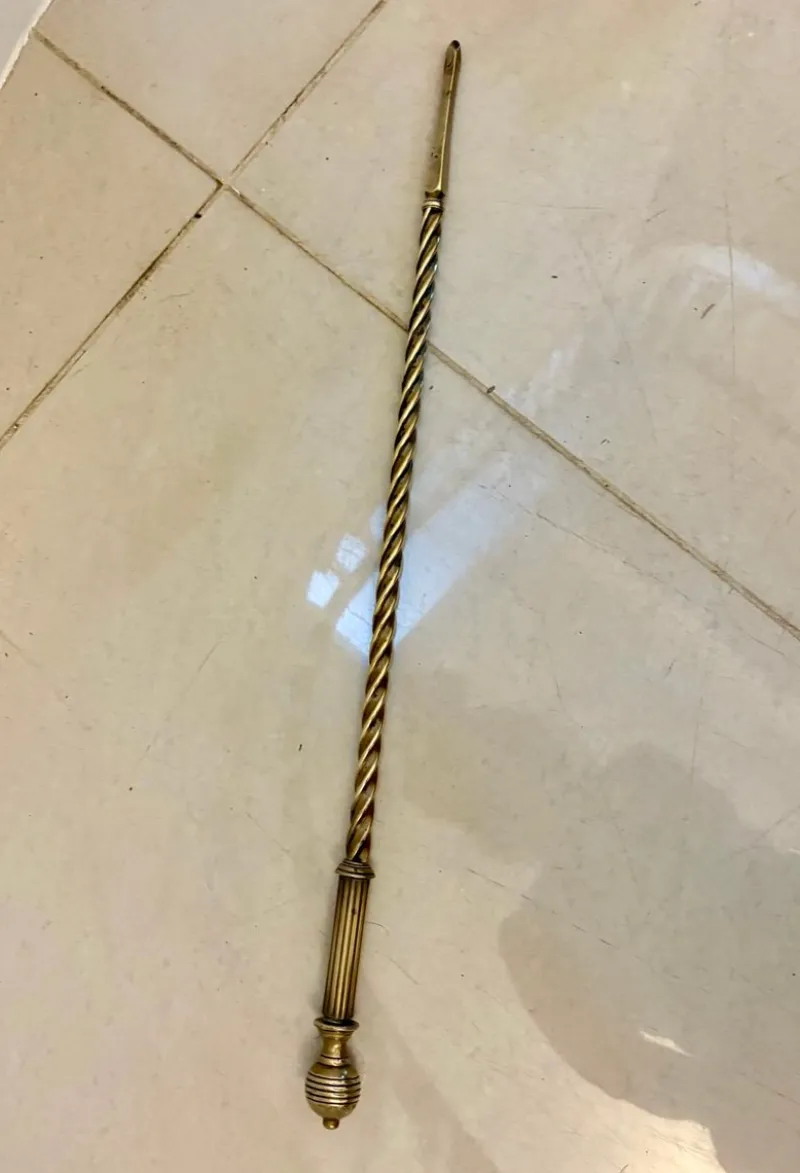 Hot Pamono Antique Victorian Brass Fire Irons and Dog, 1860