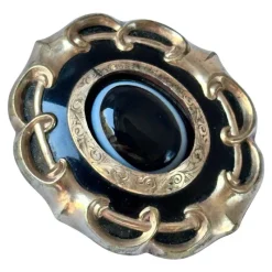 Pamono Antique Victorian Bulls Eye Agate Pinchbeck Mourning Brooch> Brooches