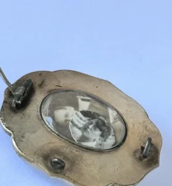Pamono Antique Victorian Bulls Eye Agate Pinchbeck Mourning Brooch><noscript><img width=