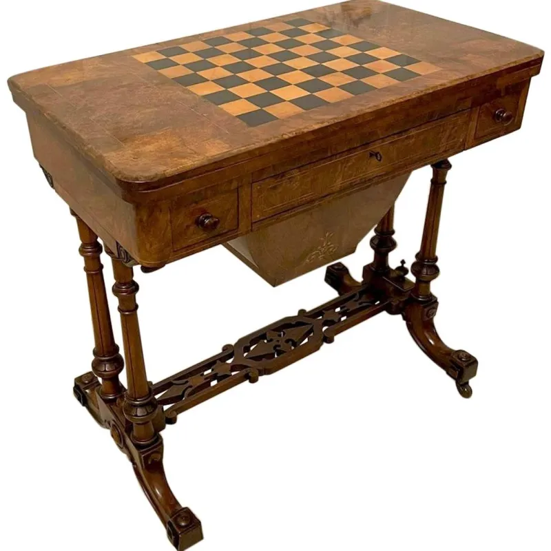 Pamono Antique Victorian Burr Walnut Inlaid Games Table> Game Tables