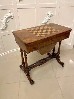 Pamono Antique Victorian Burr Walnut Inlaid Games Table><noscript><img width=