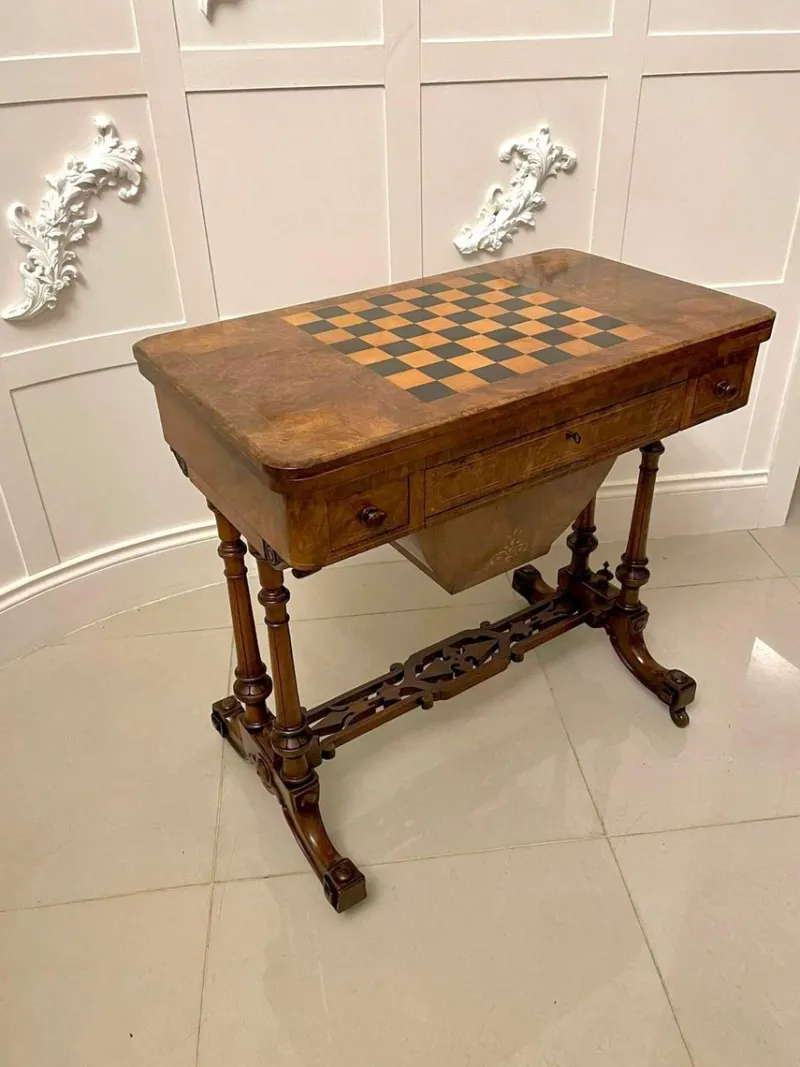 Pamono Antique Victorian Burr Walnut Inlaid Games Table> Game Tables