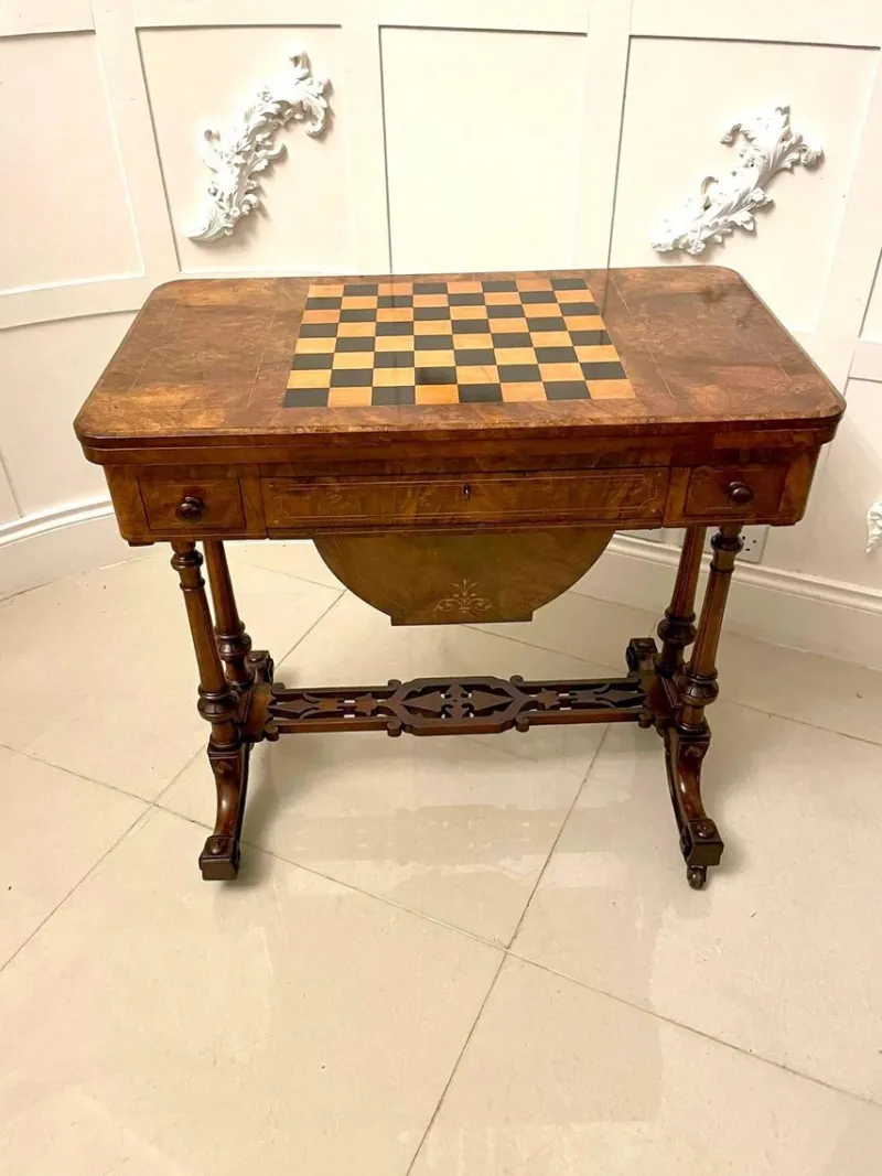 Pamono Antique Victorian Burr Walnut Inlaid Games Table> Game Tables