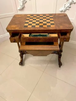 Pamono Antique Victorian Burr Walnut Inlaid Games Table><noscript><img width=