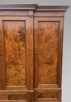 Pamono Antique Victorian Burr Walnut Breakfront Wardrobe, 1860s><noscript><img width=
