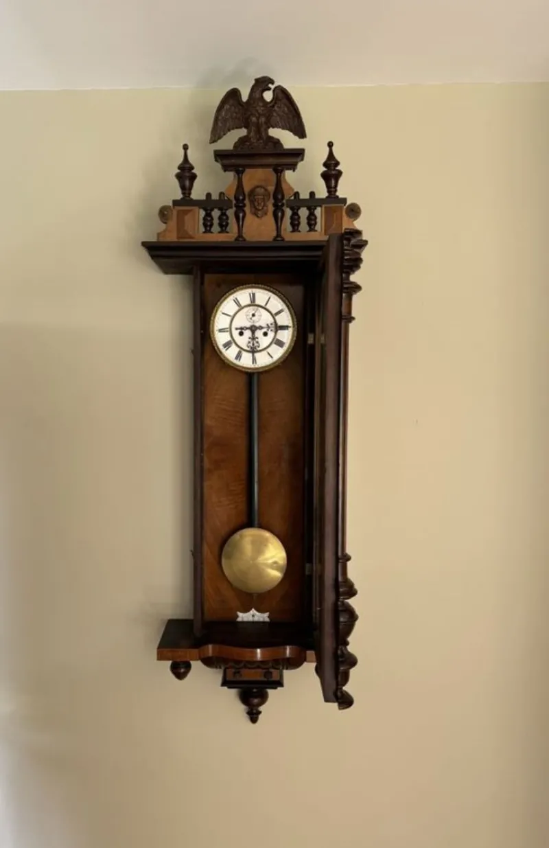 Pamono Antique Victorian Carved Walnut Vienna Wall Clock, 1880s> Clocks