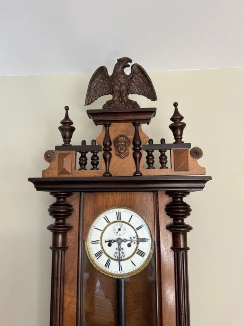 Pamono Antique Victorian Carved Walnut Vienna Wall Clock, 1880s> Clocks