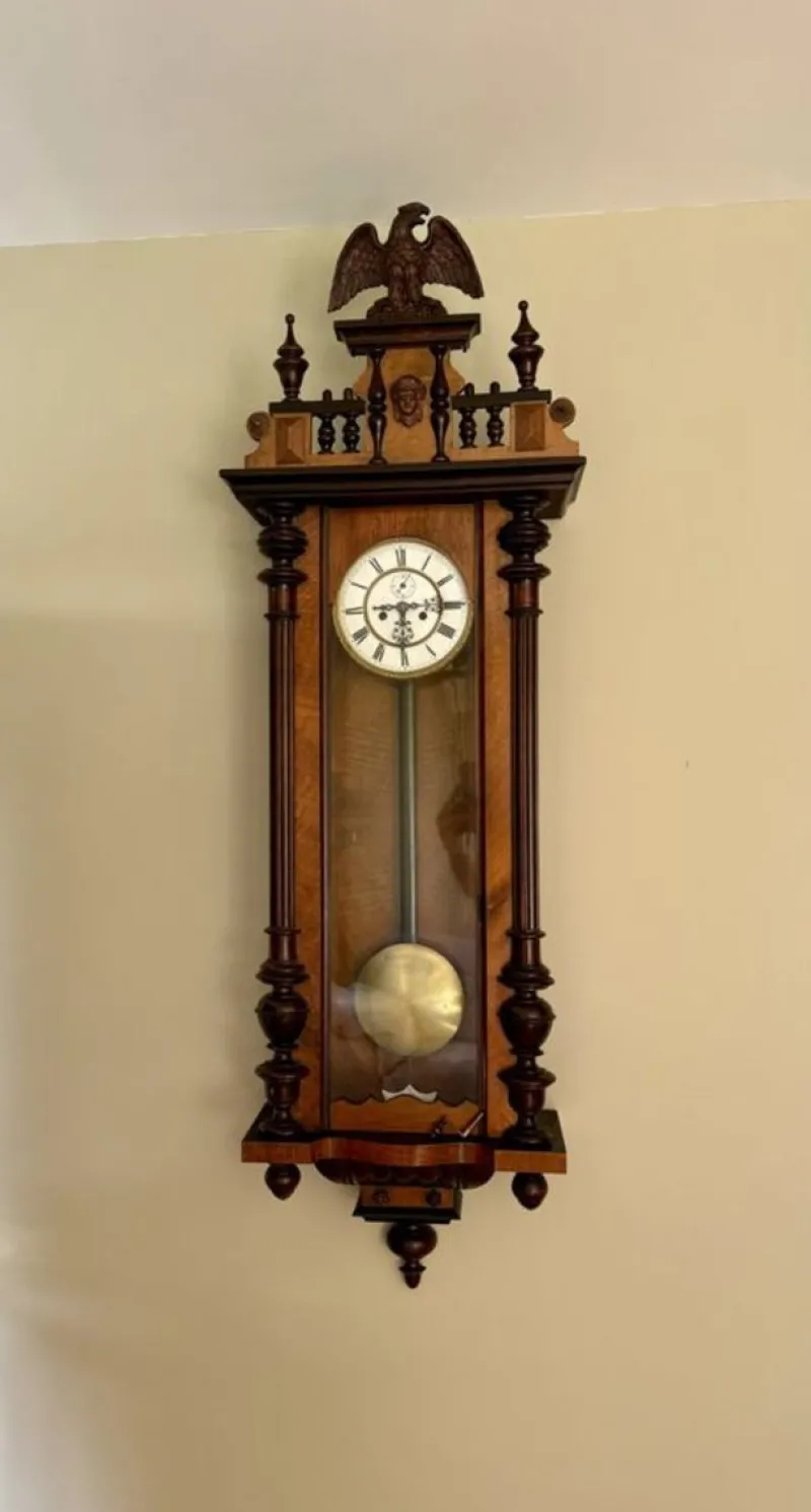 Pamono Antique Victorian Carved Walnut Vienna Wall Clock, 1880s> Clocks