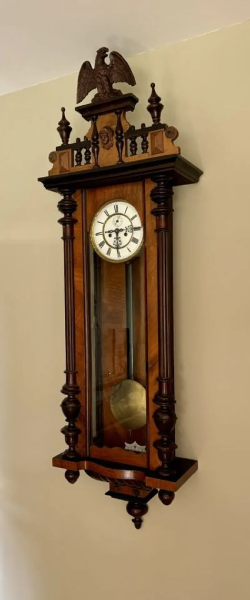 Pamono Antique Victorian Carved Walnut Vienna Wall Clock, 1880s> Clocks