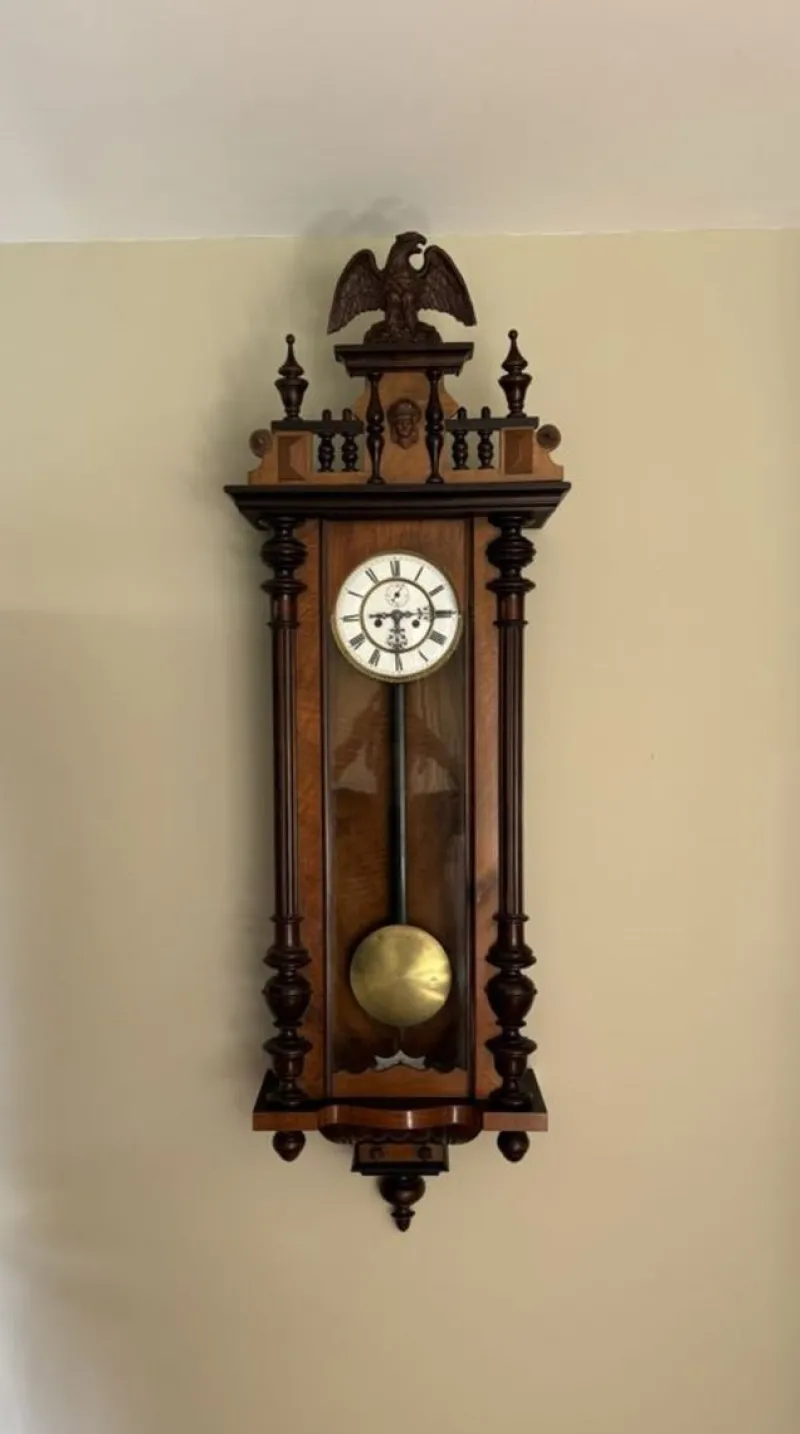 Pamono Antique Victorian Carved Walnut Vienna Wall Clock, 1880s> Clocks