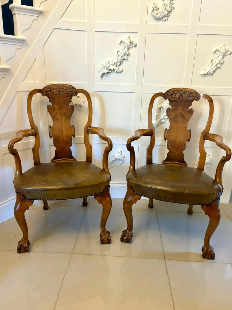 Pamono Antique Victorian Carved Walnut Desk Chairs, 1880s, Set of 2> Office Chairs