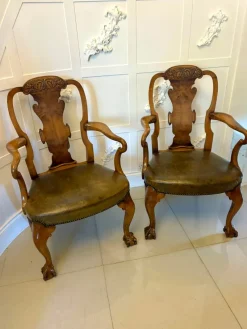 Pamono Antique Victorian Carved Walnut Desk Chairs, 1880s, Set of 2> Office Chairs