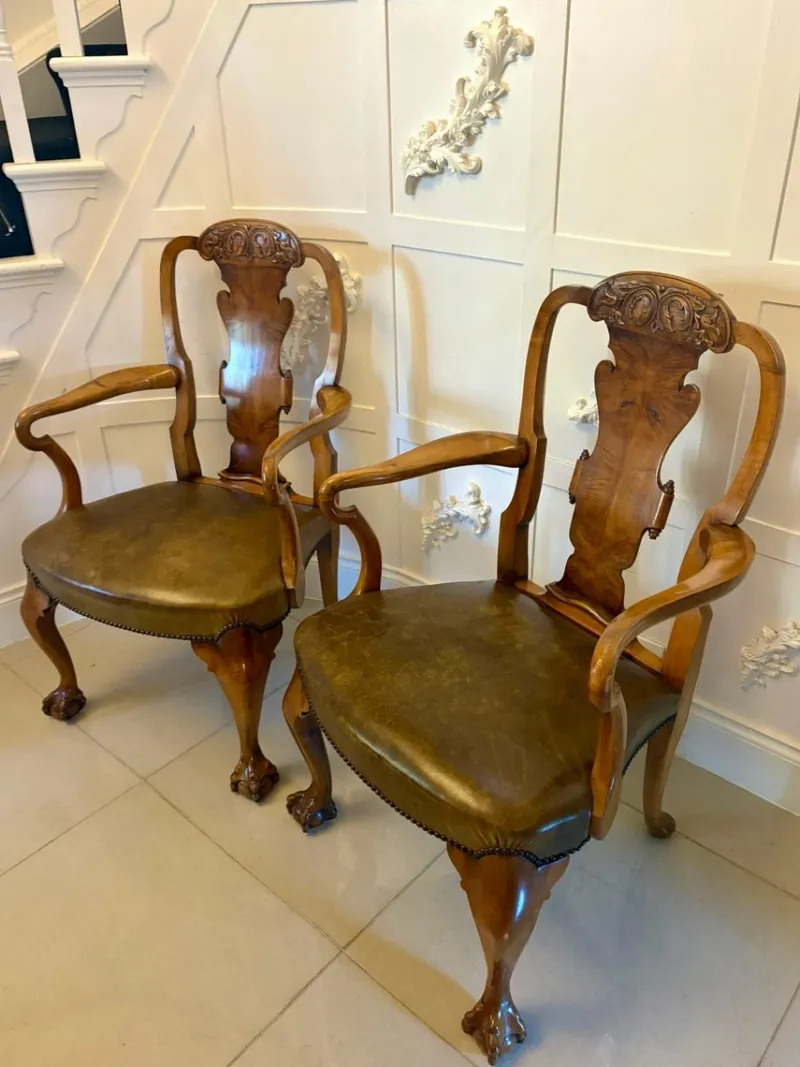 Pamono Antique Victorian Carved Walnut Desk Chairs, 1880s, Set of 2> Office Chairs