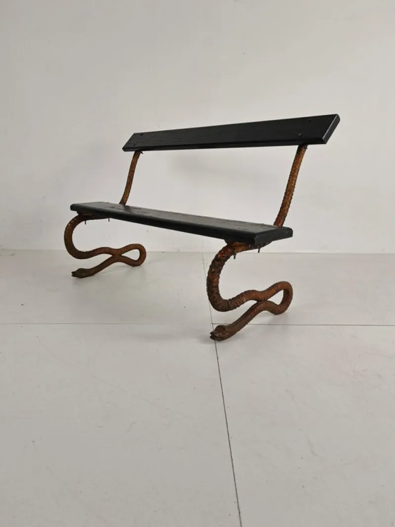 Pamono Antique Victorian Cast Iron Snake Garden Bench, 1890s> Benches