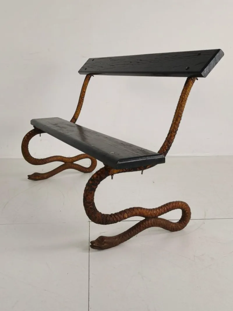 Pamono Antique Victorian Cast Iron Snake Garden Bench, 1890s> Benches