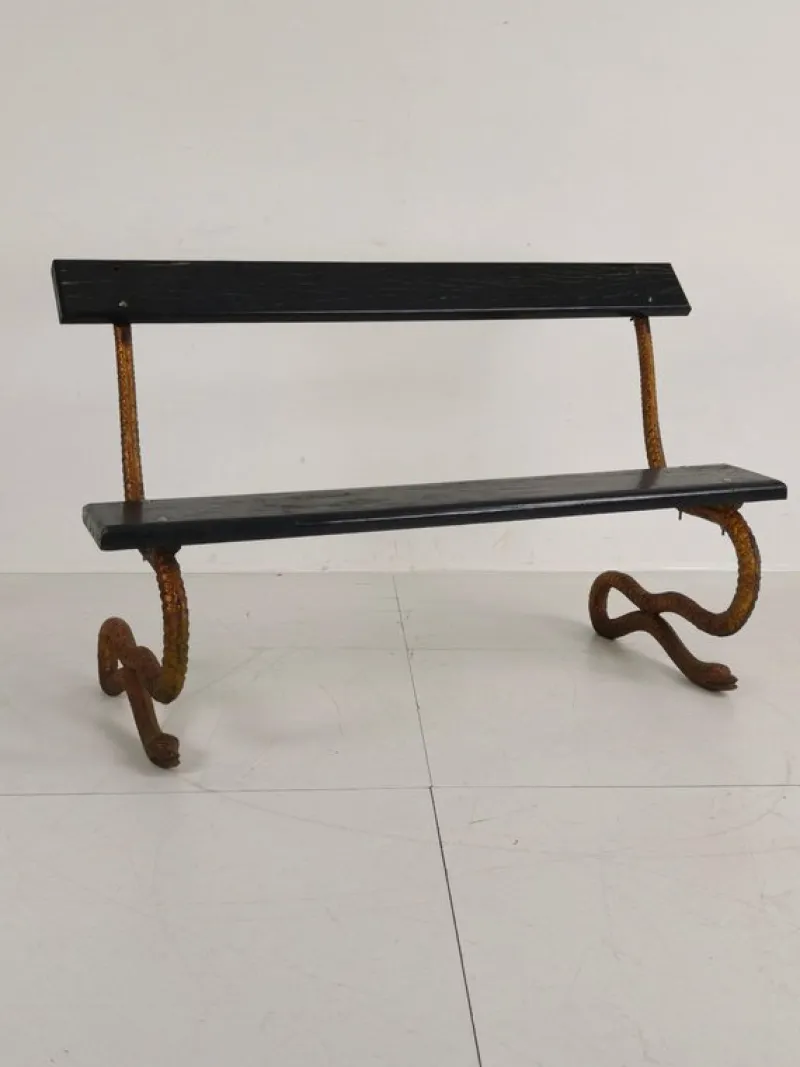 Pamono Antique Victorian Cast Iron Snake Garden Bench, 1890s> Benches