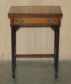 Pamono Antique Victorian Chessboard Game Table in Walnut Satinwood and Hardwood><noscript><img width=