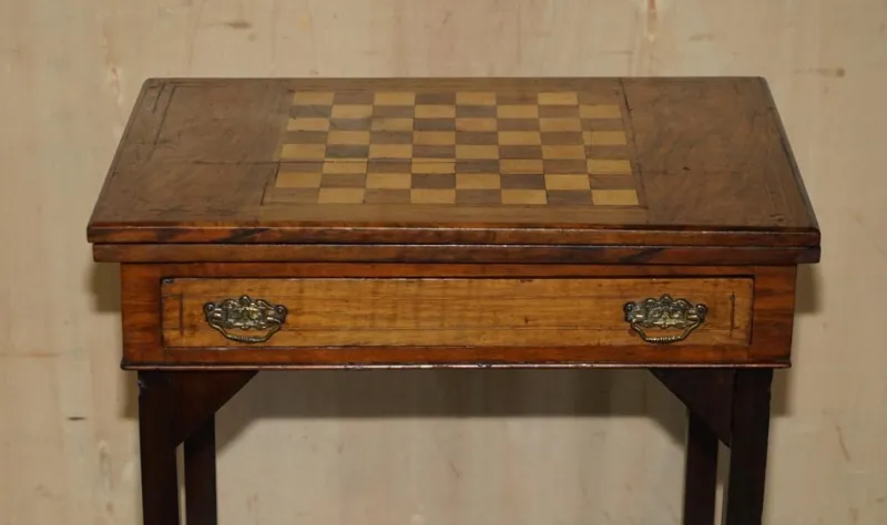 Pamono Antique Victorian Chessboard Game Table in Walnut Satinwood and Hardwood> Game Tables